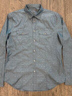 John Varvatos Men's Medium W362S2 100% Cotton Long Sleeve Shirt Blue Dobby $228